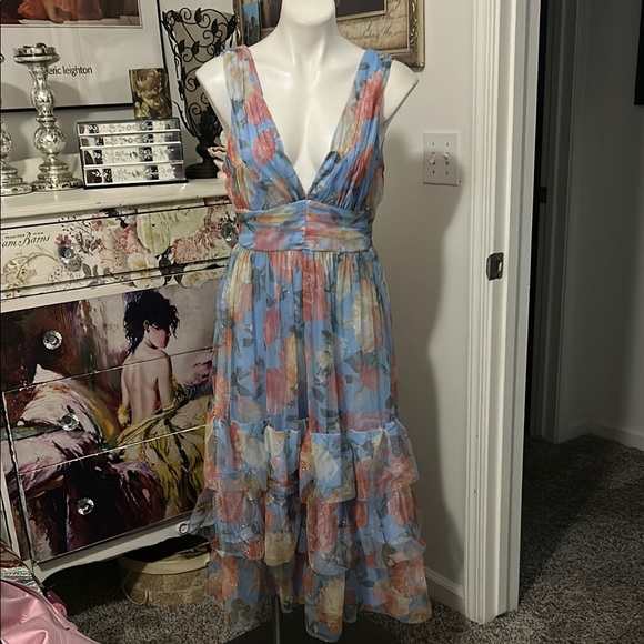 Lulu's Blue and Pink Tiered Maxi Sundress for Weddings - Picture 5 of 14